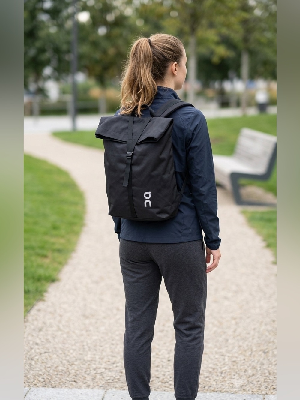 On Running Black Unisex Pack Backpack 2-in-1 Tote Bag | Roll-Top Nylon gym bag